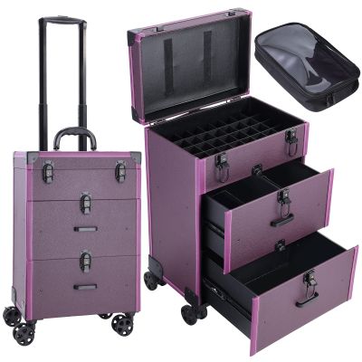FRENESSA Rolling Nail Case Wheeled Manicure Storage Case Polish Organizer Professional Makeup Trolley for Studio or Travelling Nail Technician Artists Cosmetologist Stylist - Vegan Leather