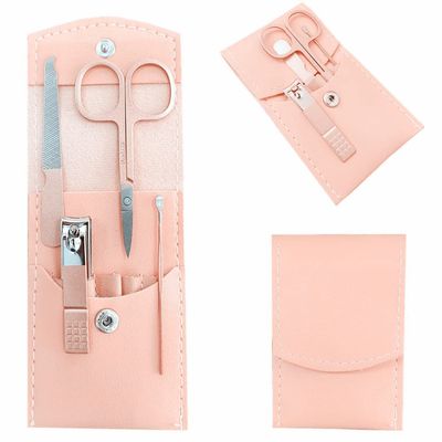 SHICEN Manicure Set, Professional Women Nail Clippers Kit 4PCS Stainless Steel Nail Cutter Care Tools Professional Grooming Kits, PU Leather Travel Case rose gold