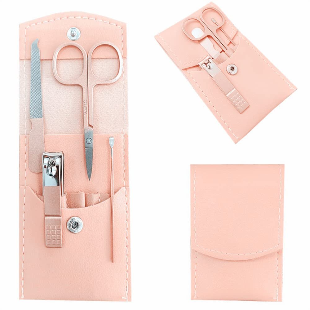 SHICEN Manicure Set, Professional Women Nail Clippers Kit 4PCS Stainless Steel Nail Cutter Care Tools Professional Grooming Kits, PU Leather Travel Case rose gold