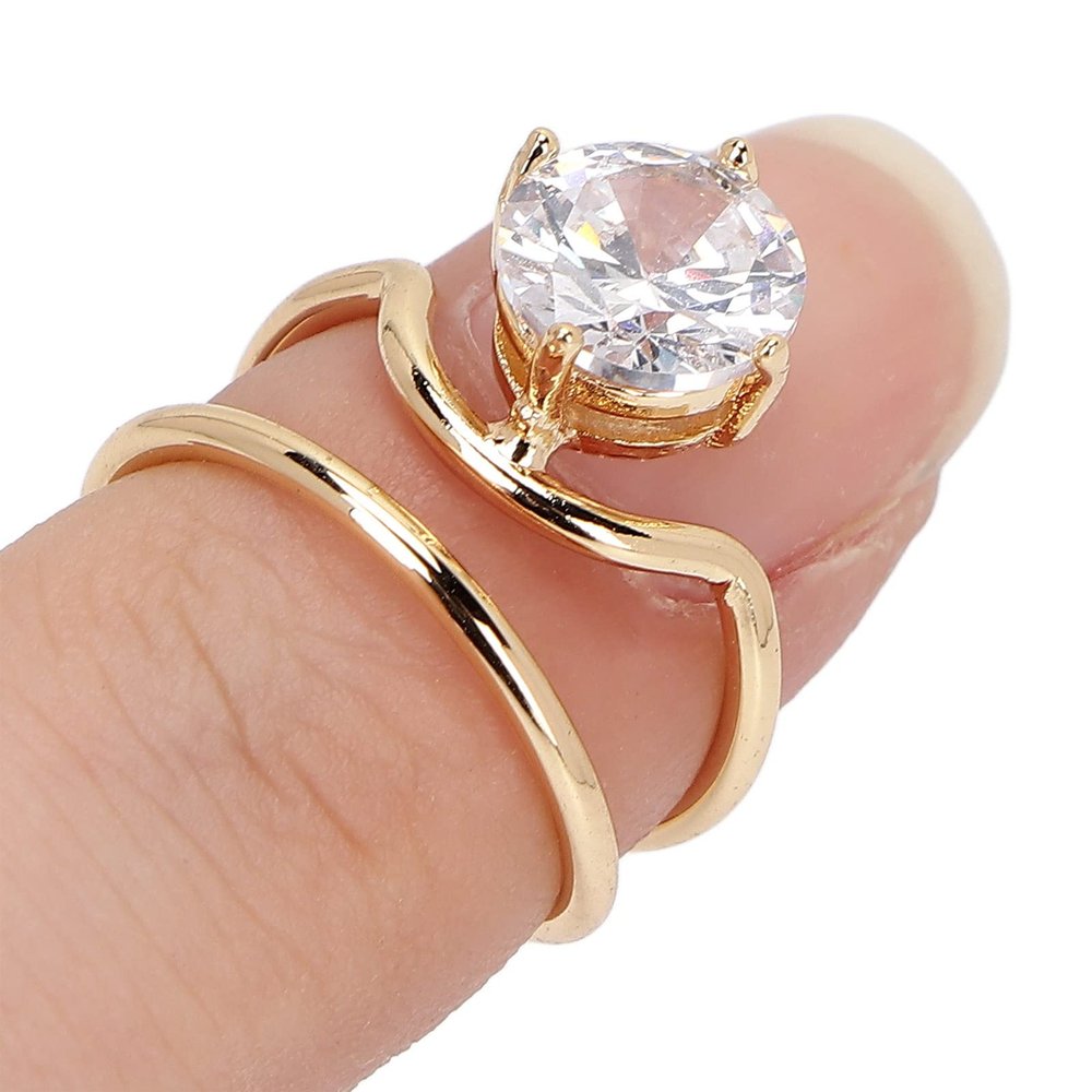 Women Finger Nail Ring Rhinestone Finger Tip Cover Opening Ring Jewelry Decorations Exquisite Fashionable Nail Art Accessory(Gold)