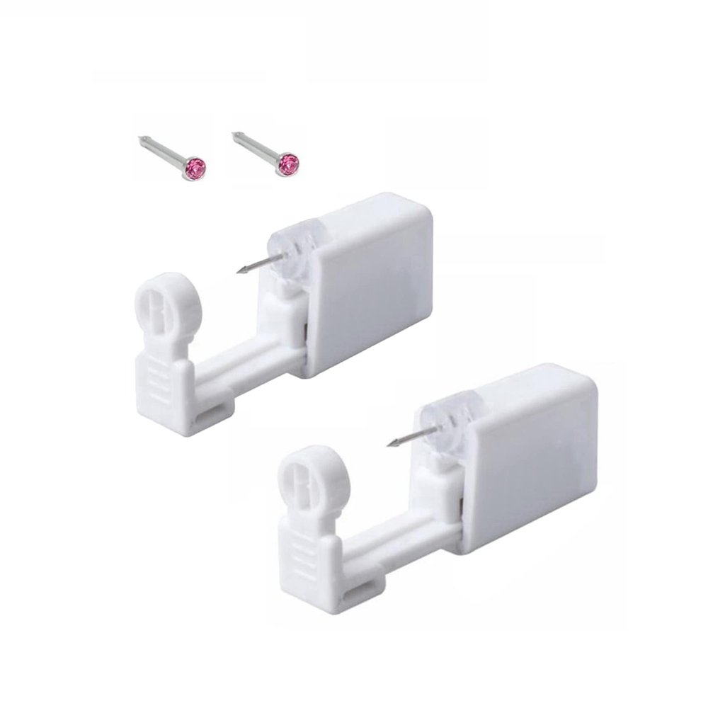 DAMAJI Nose Piercing Kit 2 Pack Self Piercing Gun with Nose Stud, Pink