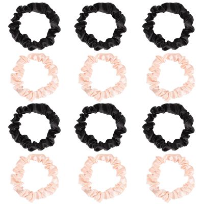 12Pcs Satin Elastic Hair Scrunchies, Silk Satin Hair Ties Elastics Ponytail Holders for Women Girls Valentine's Day Gifts (Blush,Black)
