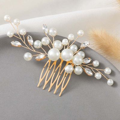 Latious Wedding Pearl Hair Comb Gold Rhinestone Bridal Hair Clips Crystal Hair Pieces Accessories for Women and Brides (T- Gold)