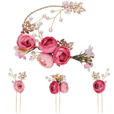 minkissy Fabric Alloy Bridal Hairpin Flower Hairpin for Brides Elegant Bridal Accessories Ideal for Parties