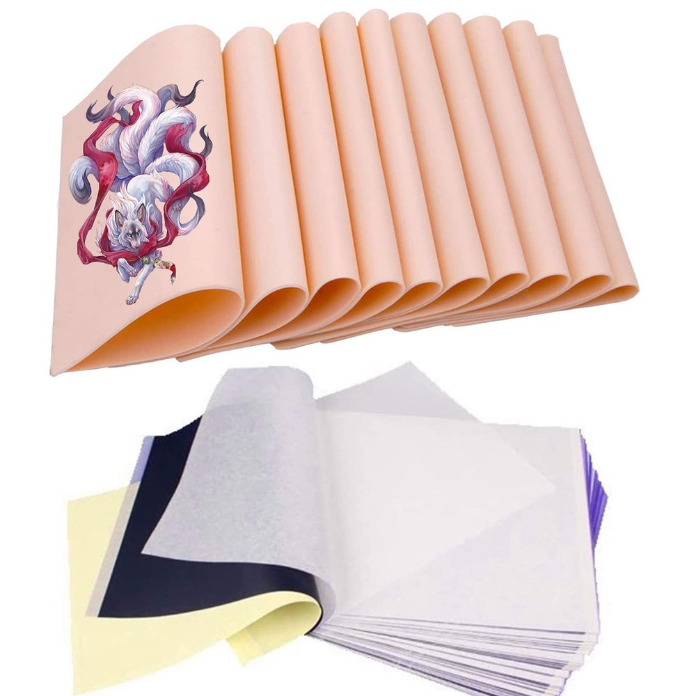 Beoncall 40Pcs Tattoo Skin Practice Kit Includes Fake Skin 10Pcs 86in and Tattoo Stencil Transfer Paper 30Pcs A4 Size 4 Layers Supplies
