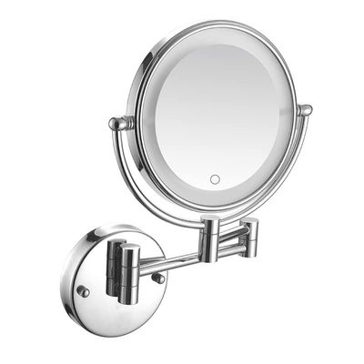 BhjKL Makeup Mirror Wall Mounted with Lights, 8 Inch LED Makeup Mirror 7X Magnification, Vanity Mirror 360 Swivel Extendable, Suitable for Bedroom or Bathroom (Silver Plug PoweredX7)