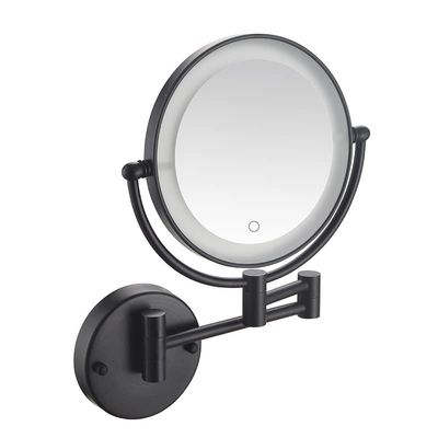 BhjKL Makeup Mirror Wall Mounted with Lights, 8 Inch LED Makeup Mirror 7X Magnification, Vanity Mirror 360 Swivel Extendable, Suitable for Bedroom or Bathroom (Elegant Black Direct WireX7)