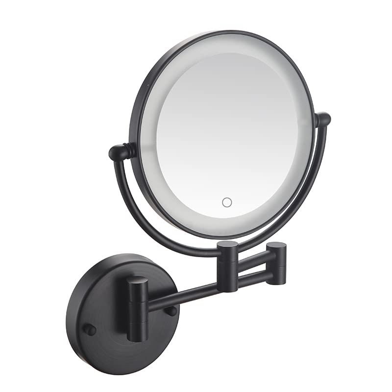 BhjKL Makeup Mirror Wall Mounted with Lights, 8 Inch LED Makeup Mirror 7X Magnification, Vanity Mirror 360 Swivel Extendable, Suitable for Bedroom or Bathroom (Elegant Black Direct WireX7)