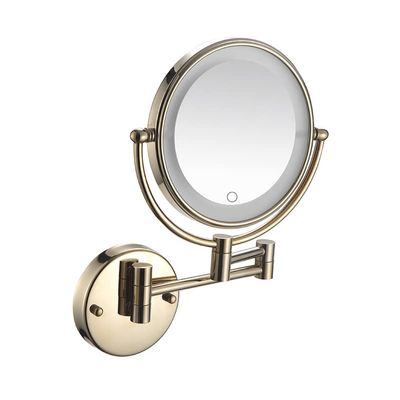 BhjKL Makeup Mirror Wall Mounted with Lights, 8 Inch LED Makeup Mirror 10x Magnification, Vanity Mirror 360 Swivel Extendable, Suitable for Bedroom or Bathroom (Pickaxe Gold Direct WireX10)