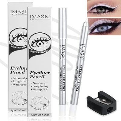 2Pcs White Waterproof Gel Eyeliner Pencil,Highlighter Eye Liner Pencil Natural Matte Long Lasting Super Smooth formula White Eye Liner Eyeshadow Makeup Pens,Eye Brightener Pencil with Pencil Sharpener