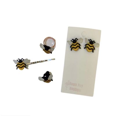 Honey Bees Bumble Bee Earrings Hair Clip Pin Ring Brooch - Garden Insect Jewelry Gift (Pinback Only)