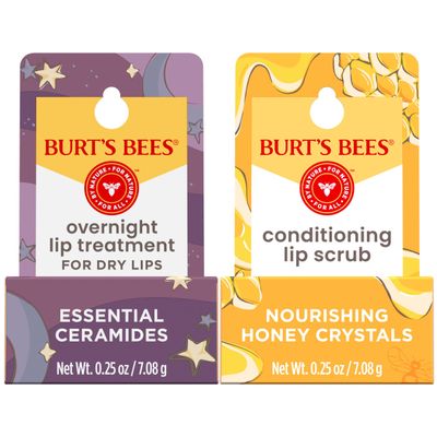 Burts Bees Conditioning Lip Scrub and Overnight Intensive Lip Treatment, With Ceramides, College Back to School Dorm Essentials, Exfoliates and Hydrates Lips 8 Hours, Natural Origin, 2 Jars, 0.25 oz