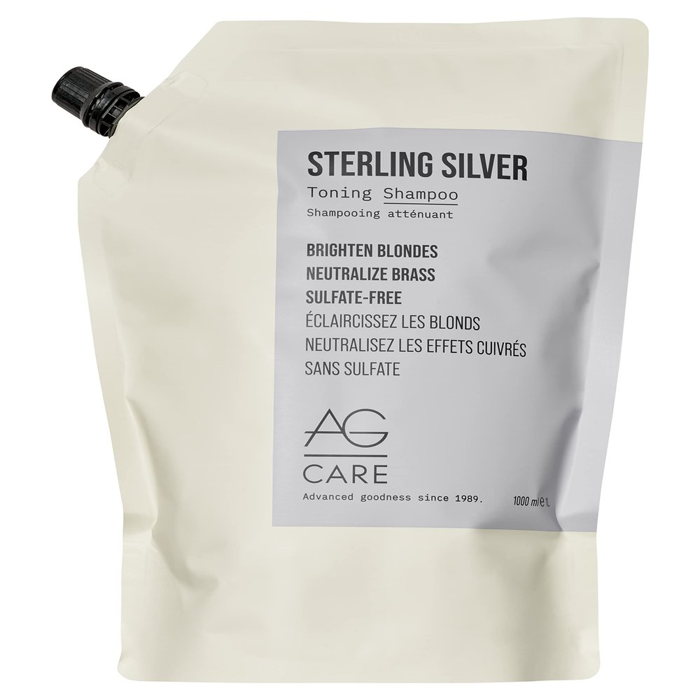AG Care Sterling Silver Purple Toning Shampoo - Grey and Blonde Shampoo to Remove Brassiness and Yellow Tones, 33.8 Fl Oz Refill Pouch