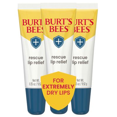 Burt's Bees Lip Balm Stocking Stuffers, Moisturizing Lip Care Christmas Gifts, Rescue Relief - Relieves Extremely Dry Lips with Moisturizing Shea Butter & Echinacea, Natural Origin Treatment (3-Pack)