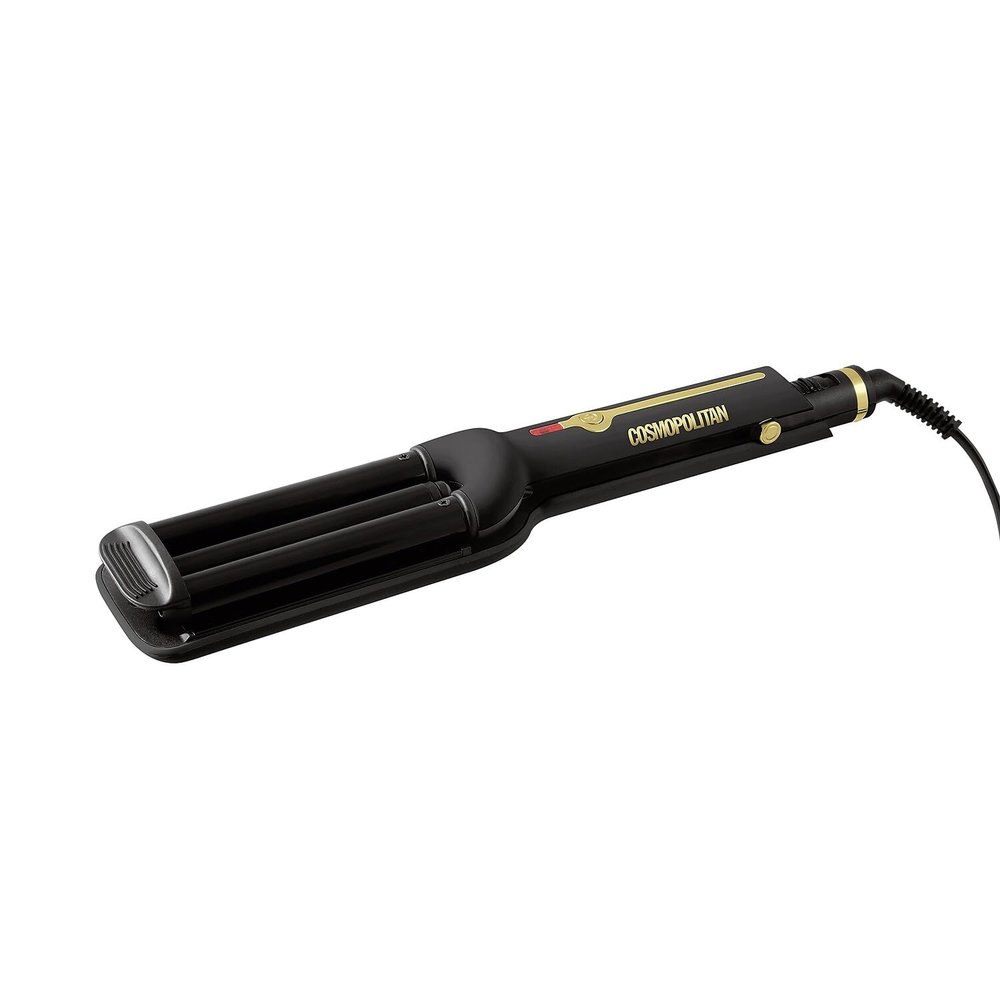 Cosmopolitan Hair Waver Curling Iron, 3 Barrel Curling Wand Wavy Hair Curler, Ceramic-Coated Triple Barrel Styler for Beach Waves, Portable Curling Tongs for Men & Women, Travel & Home - Black & Gold