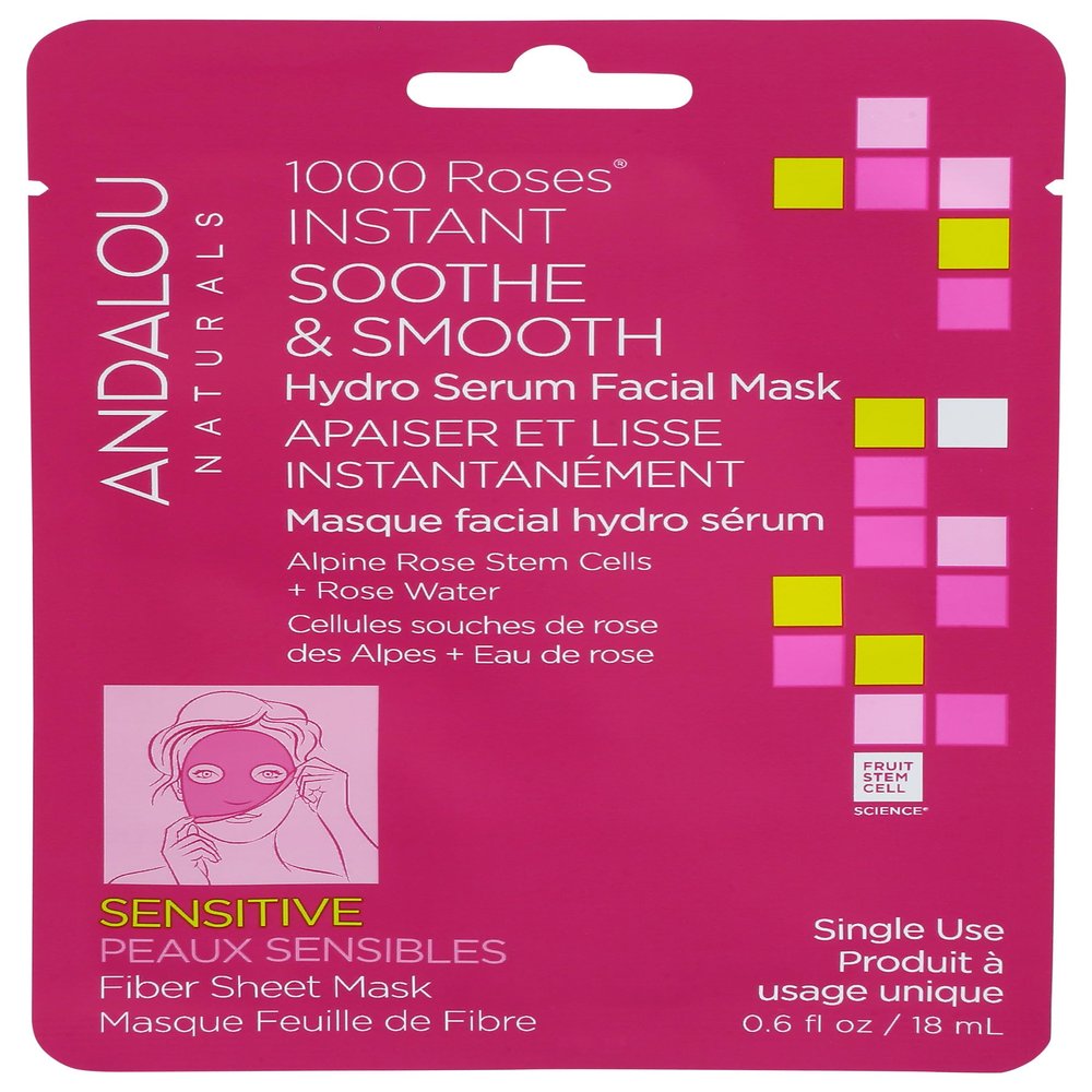 Andalou Naturals 1000 Roses Instant Soothe & Smooth Sheet Mask, 0.6 Fo Pack of 6