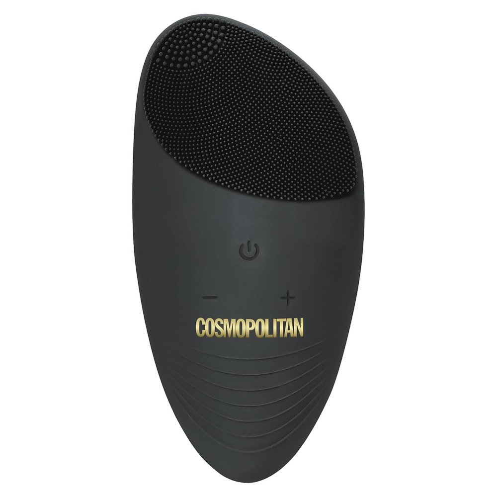 Cosmopolitan Silicone Face Scrubber, Waterproof Electric Facial Cleansing Brush, Exfoliating Silicone Brush for Face, Vibrating Face Cleaning Brush for Women or Men, Rechargeable USB, Black & Gold