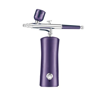 HAZYJT Portable Mini Spray Airbrush Kit with Compressor,Rechargeable Portable Oxygen Facial Airbrush Nano Facial Steamer,for Face Body Hydration, Painting,Makeup, Nails,Tattoo,Cake Decoration,Purple