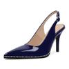 Zamikoo Women Slingback Pumps Pointed Toe Slip On High Heel Stilettos 9cm Ankle Strap Buckle Trendy Sliver Beads Classic Dress Shoes for Event Party Navy Patent Leather US Size 8 view 1