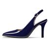 Zamikoo Women Slingback Pumps Pointed Toe Slip On High Heel Stilettos 9cm Ankle Strap Buckle Trendy Sliver Beads Classic Dress Shoes for Event Party Navy Patent Leather US Size 8 view 4