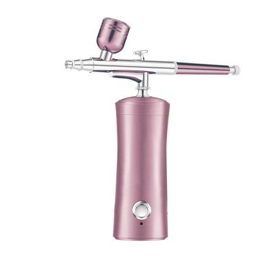 HAZYJT Portable Mini Spray Airbrush Kit with Compressor,Rechargeable Portable Oxygen Facial Airbrush Nano Facial Steamer,for Face Body Hydration, Painting,Makeup, Nails,Tattoo,Cake Decoration,Pink