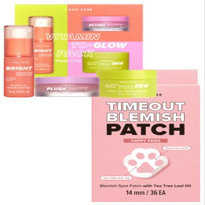 I DEW CARE Hydrocolloid Acne Pimple Patch - Timeout Blemish Happy Paws | 36 Count + Skincare Set - Vitamin To Glow Pack Bundle