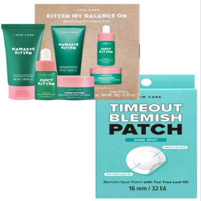 I DEW CARE Hydrocolloid Acne Pimple Patch - Timeout Blemish Dark Spot | 32 Count + Skin Care Set - Kitten My Balance On Bundle