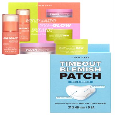 I DEW CARE Hydrocolloid Acne Pimple Patch - Timeout Blemish Chin & Cheeks | 9 Count + Skincare Set - Vitamin To Glow Pack Bundle