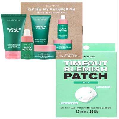 I DEW CARE Hydrocolloid Acne Pimple Patch - Timeout Blemish Plus | 36 Count + Skin Care Set - Kitten My Balance On Bundle