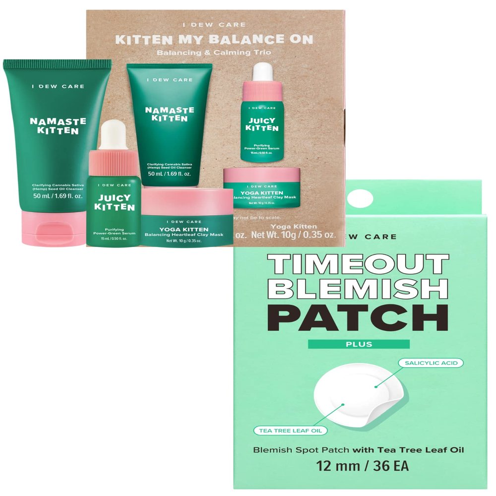 I DEW CARE Hydrocolloid Acne Pimple Patch - Timeout Blemish Plus | 36 Count + Skin Care Set - Kitten My Balance On Bundle