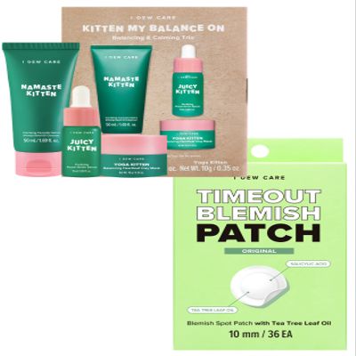 I DEW CARE Hydrocolloid Acne Pimple Patch - Timeout Blemish Original | 36 Count (10mm) + Skin Care Set - Kitten My Balance On Bundle