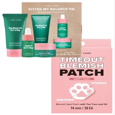 I DEW CARE Hydrocolloid Acne Pimple Patch - Timeout Blemish Happy Paws | 36 Count + Skin Care Set - Kitten My Balance On Bundle