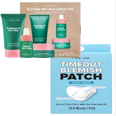 I DEW CARE Hydrocolloid Acne Pimple Patch - Timeout Blemish Chin & Cheeks + Skin Care Set - Kitten My Balance On Bundle