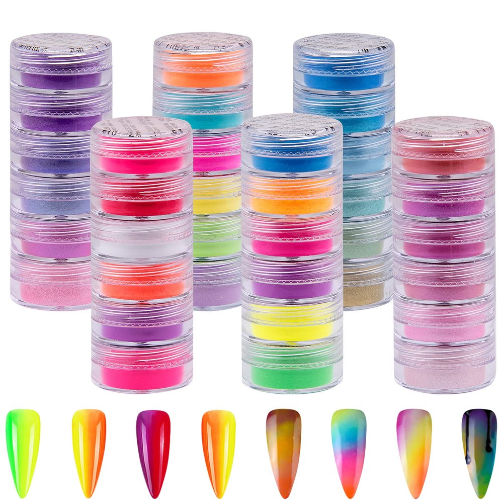 Duufin 36 Colors Nail Pigment Powder Colorful Luminous Iridescent Glitter Pearlescent High-Gloss Halo Powder Pigments for Nail Art, Body and Crafts
