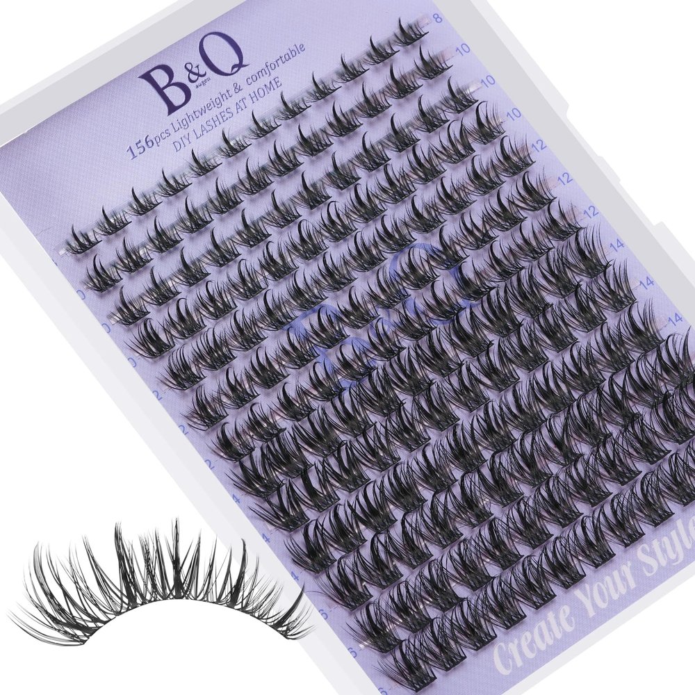 B&Q Wispy Lash Clusters Full B28,Eyelash Clusters 156PCS Comfortable band Cluster Eyelash Extensions,8-18mm Volume Individual Lashes Lightweight D Curl Lash Clusters Soft Eyelashes Natural Look(B28)