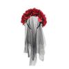 Lurrose Day of The Dead Rose Flower Headband Halloween Veil Hair Band Rose Flower Crown for Carnival Cosplay Party, Red view 1