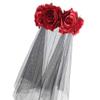 Lurrose Day of The Dead Rose Flower Headband Halloween Veil Hair Band Rose Flower Crown for Carnival Cosplay Party, Red view 4