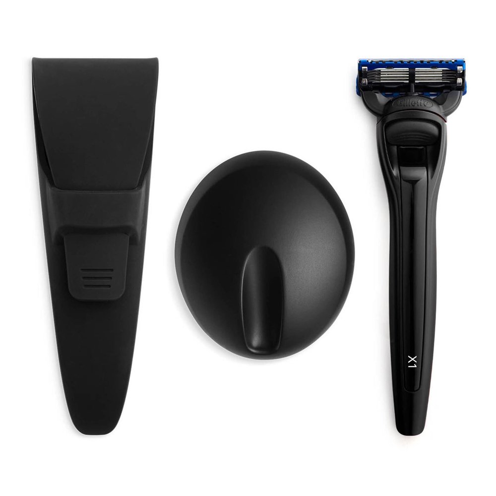 Bolin Webb Handle with Razor Stand and Waterproof Travel Case in Red. Fitted with Gillette Fusion5 Blade Cartridge. Made in England. Style is X1 (BLACK)