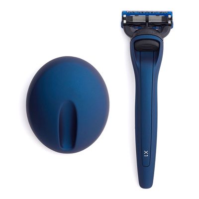 Bolin Webb Handle with Razor Stand Fitted with Gillette Fusion5 Blade Cartridge Technology for The Closest Shave. Award Winning Razors for Men - Made in England. Style is X1 (BLUE)