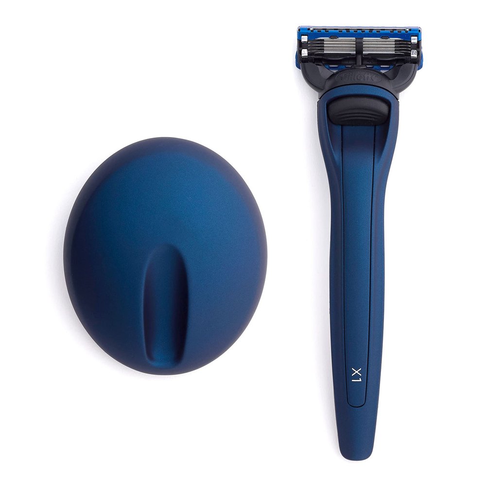 Bolin Webb Handle with Razor Stand Fitted with Gillette Fusion5 Blade Cartridge Technology for The Closest Shave. Award Winning Razors for Men - Made in England. Style is X1 (BLUE)