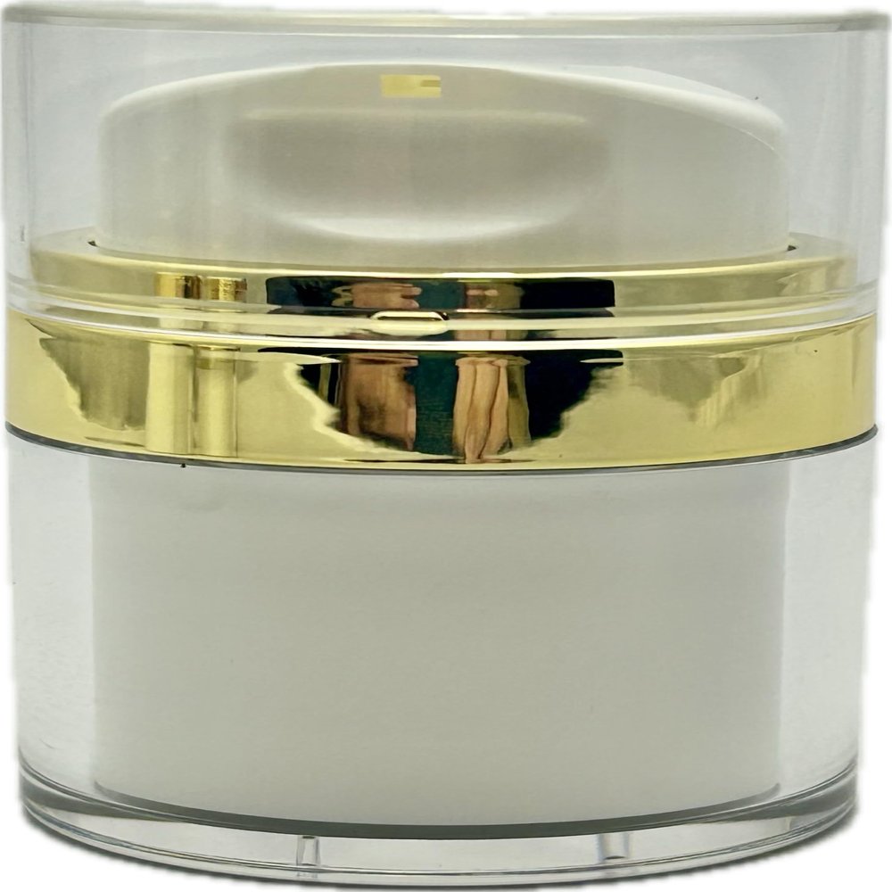 1.7 oz / 50 ml Clear Acrylic Plastic White and Gold Airless Refillable Jar Pump (3 Pack)