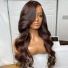 Imeya Body Wave Wigs for Black Women Human Hair Chocolate Brown Lace Front Wigs Human Hair 180% Density Pre Plucked Brazilian 13x6 Transparent Lace Frontal Wigs with Baby Hair 18 Inch view 2
