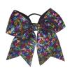 Xansema Women Girls Kids Teens Sequins Hair Bows Elastic Hair Tie Ribbon Large Cheer Bow Ponytail Holder Hair Band (Black Colorful) view 1