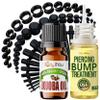 BodyJ4You 55PC Gauges Kit 14G-12mm - Aftercare Jojoba Oil, Bump Keloid Treatment Drops - Black view 1
