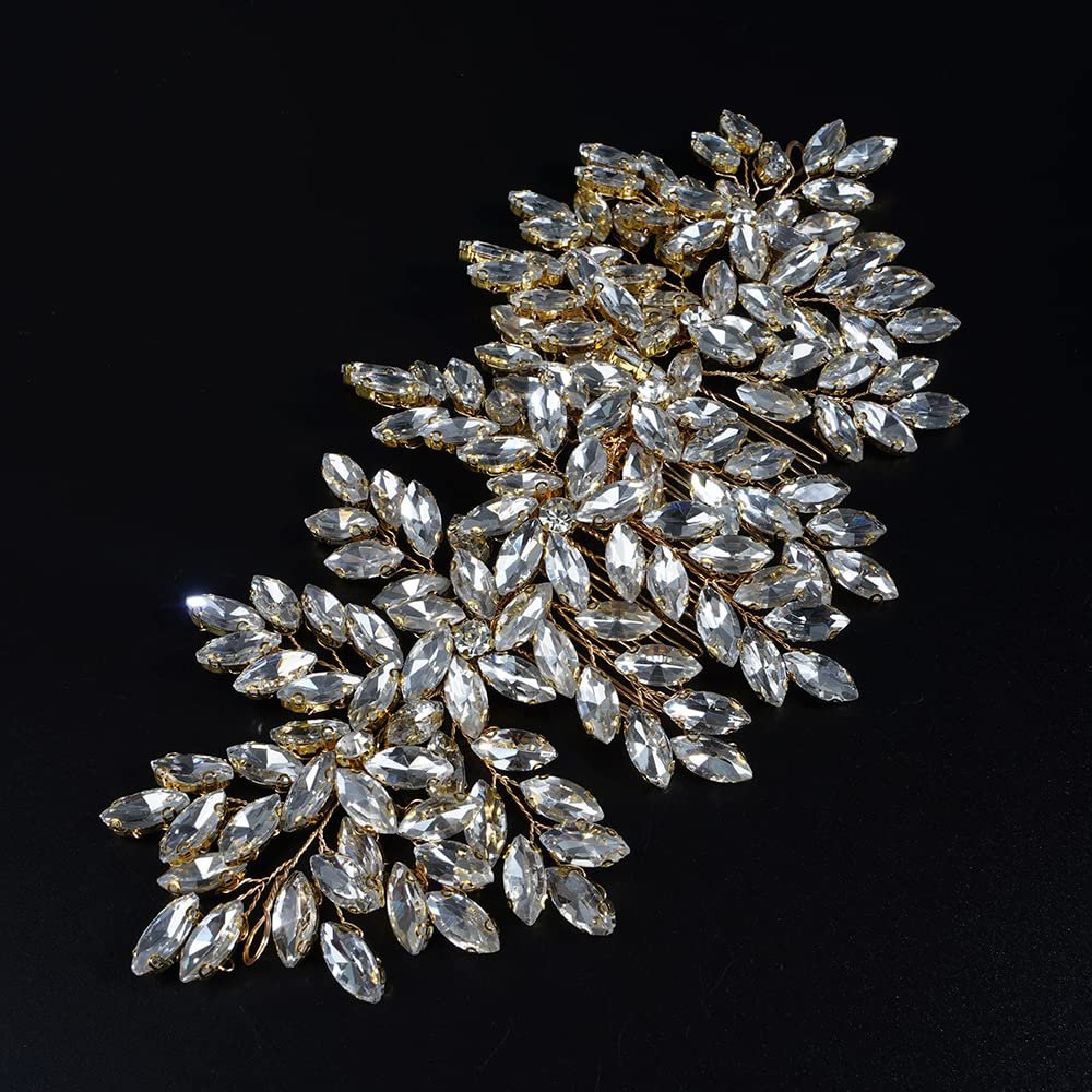 JWICOS Crystal Bride Wedding Hair Comb Hair Clip Flower Wedding Hair Accessories for Women and Girls (Gold)