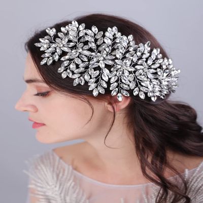 JWICOS Crystal Bride Wedding Hair Comb Hair Clip Flower Wedding Hair Accessories for Women and Girls (Silver)