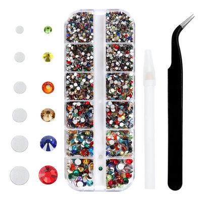 4240Pcs Flatback Multicolor Rhinestones Glass Crystal Gems for Nail Art Face Jewels Round with Tweezers and Picking Pen (SS6~SS20 Set)