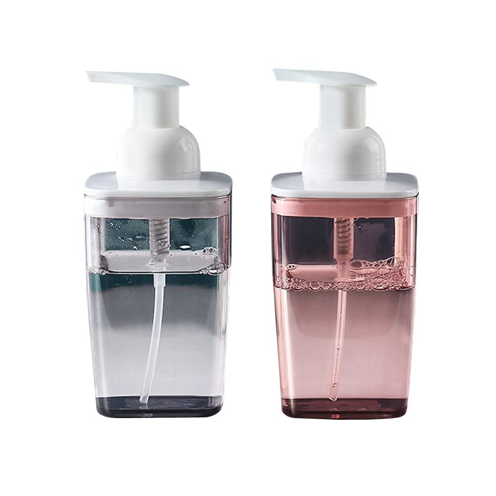 Layboo Foaming Soap Dispensers Pump-Bottles for Kitchen, Bathroom Countertop and Vanities 400 ml Pack of 2 (Grey+Pink)