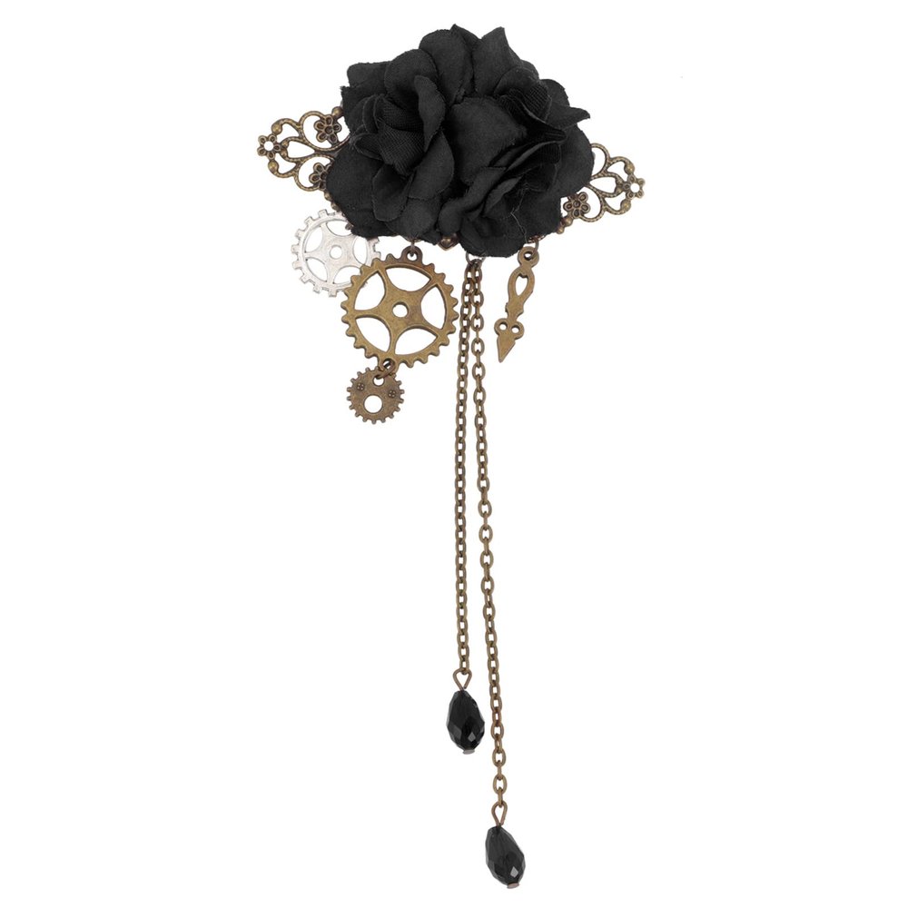 Beaupretty Steampunk Hair Clips with Tassels Chain Rose Flower Hair Clip Vintage Halloween Headdress Goth Gothic Hair Accessories for Women Girls Black