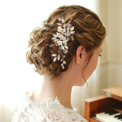 Sooshin Bridal Pearl Hair Comb, Crystal Rhinestone Headpiece for Brides, Bridesmaids and Women (B-rose gold)